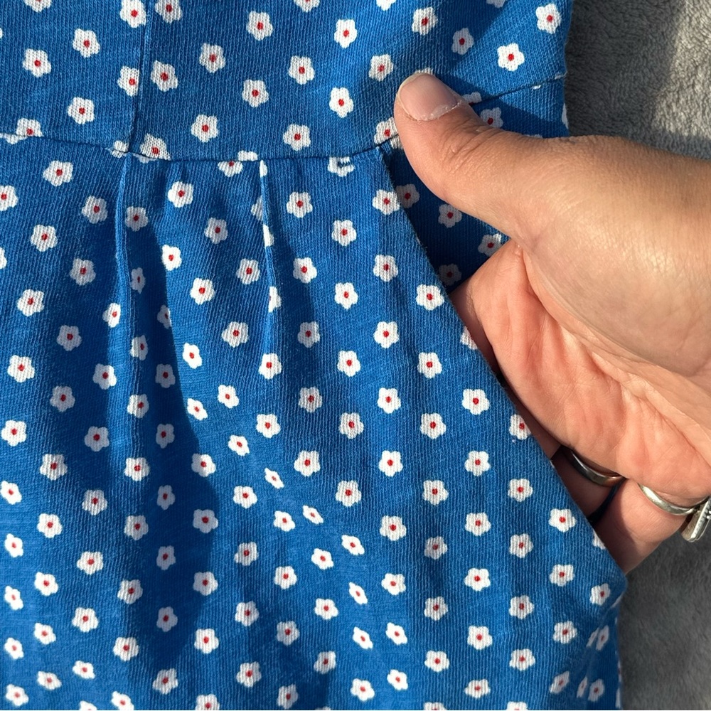 Boden Daisy Print Phoebe Cotton Sheath Dress US 6 Blue Pockets Knee Length Polka - Picture 6 of 15